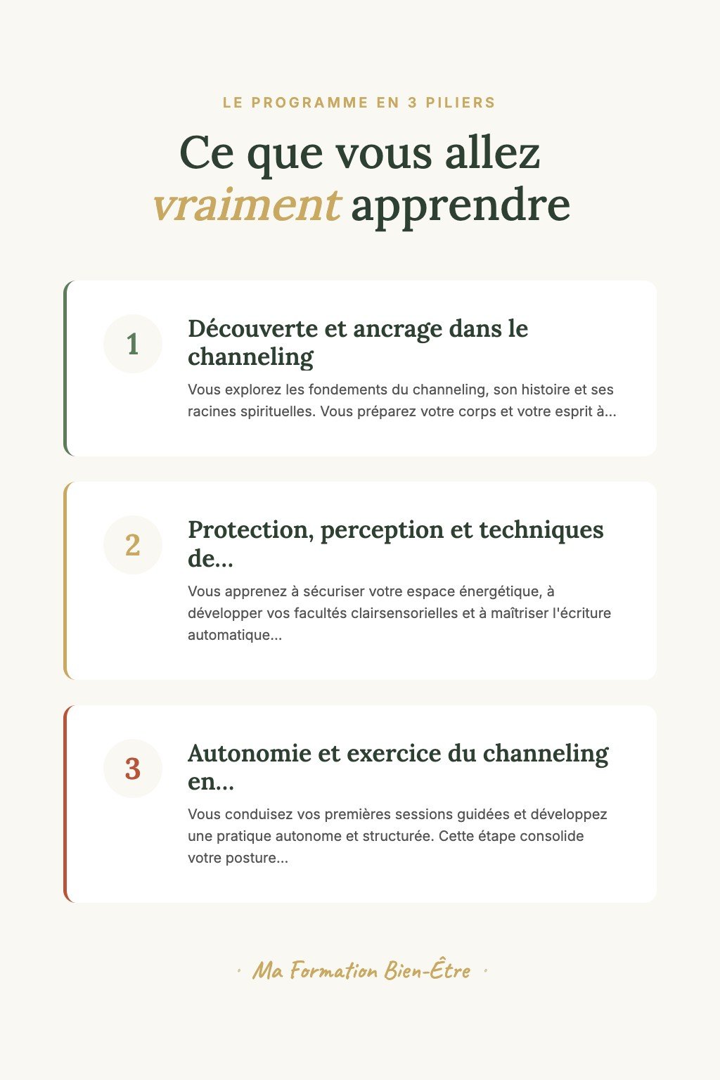 Les 3 piliers du programme · Découvrez le Channeling et Ouvrez Votre Canal pour Recevoir Vos Premiers Messages de Guidance