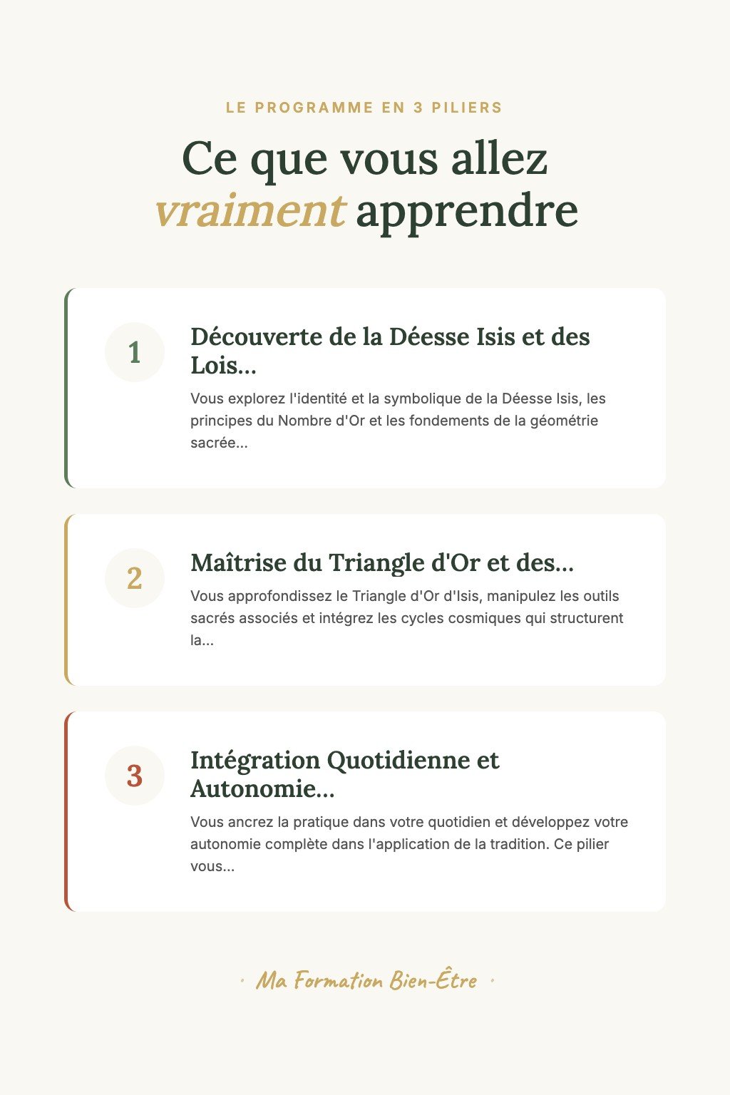 Les 3 piliers du programme · Découvrez le Triangle d'Or d'Isis et Éveillez Votre Connexion au Sacré Égyptien
