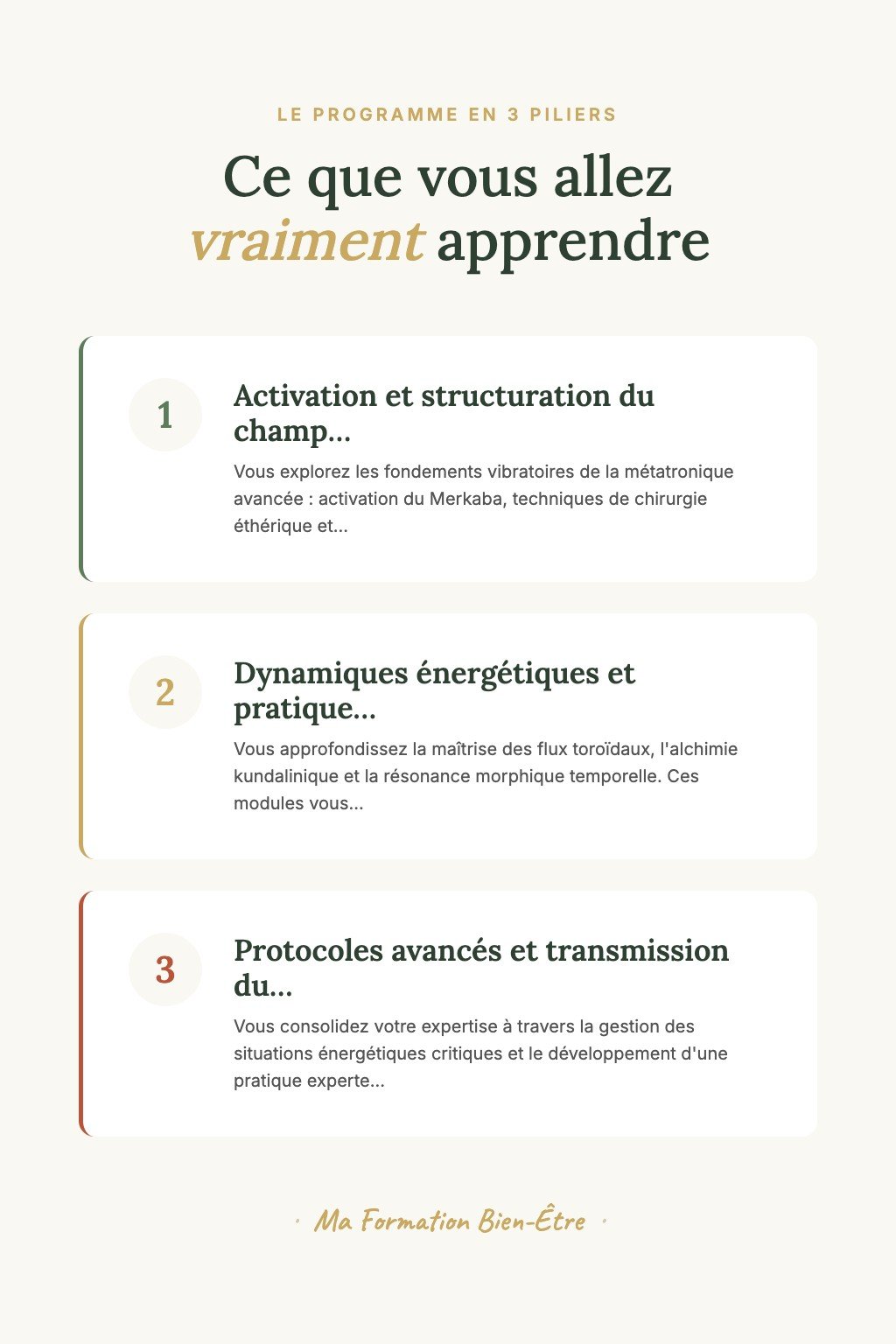 Les 3 piliers du programme · Devenez un Praticien Métatron Confirmé Capable de Réaliser des Diagnostics Énergétiques Multidimensionnels avec Précision