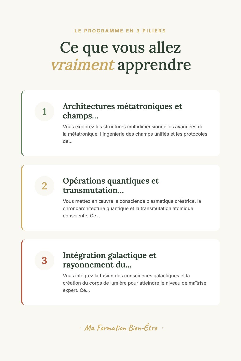 Les 3 piliers du programme · Maîtrisez l'Art de la Métatronique Quantique et Devenez Créateur de Protocoles Énergétiques Multidimensionnels