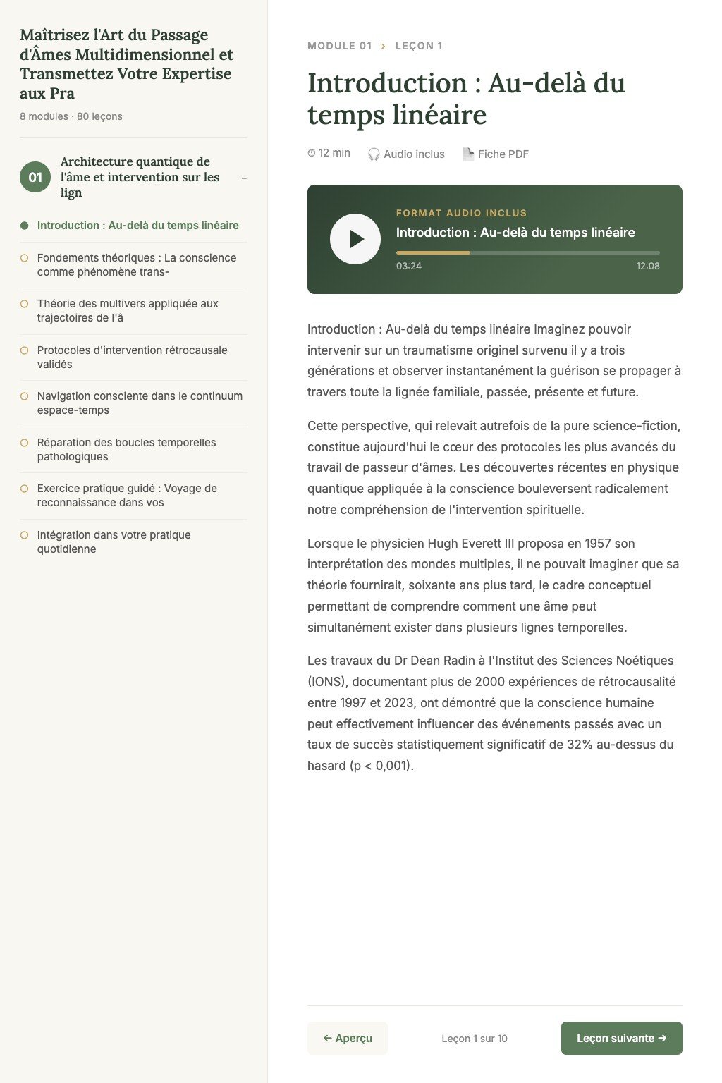Aperçu d'une leçon · Maîtrisez l'Art du Passage d'Âmes Multidimensionnel et Transmettez Votre Expertise aux Praticiens de Demain