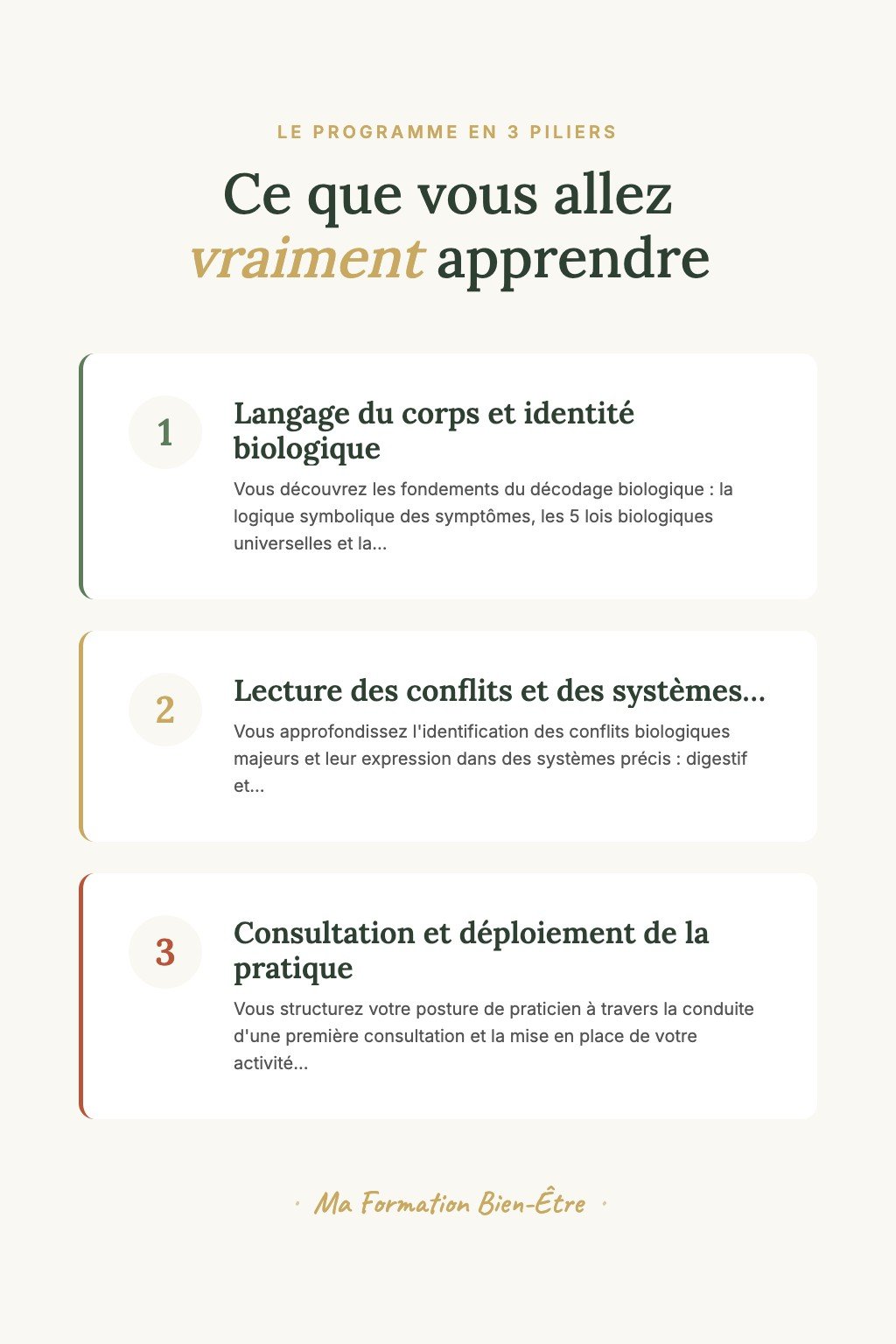 Les 3 piliers du programme · Découvrez le Décodage Biologique et Apprenez à Écouter les Messages Cachés de Votre Corps