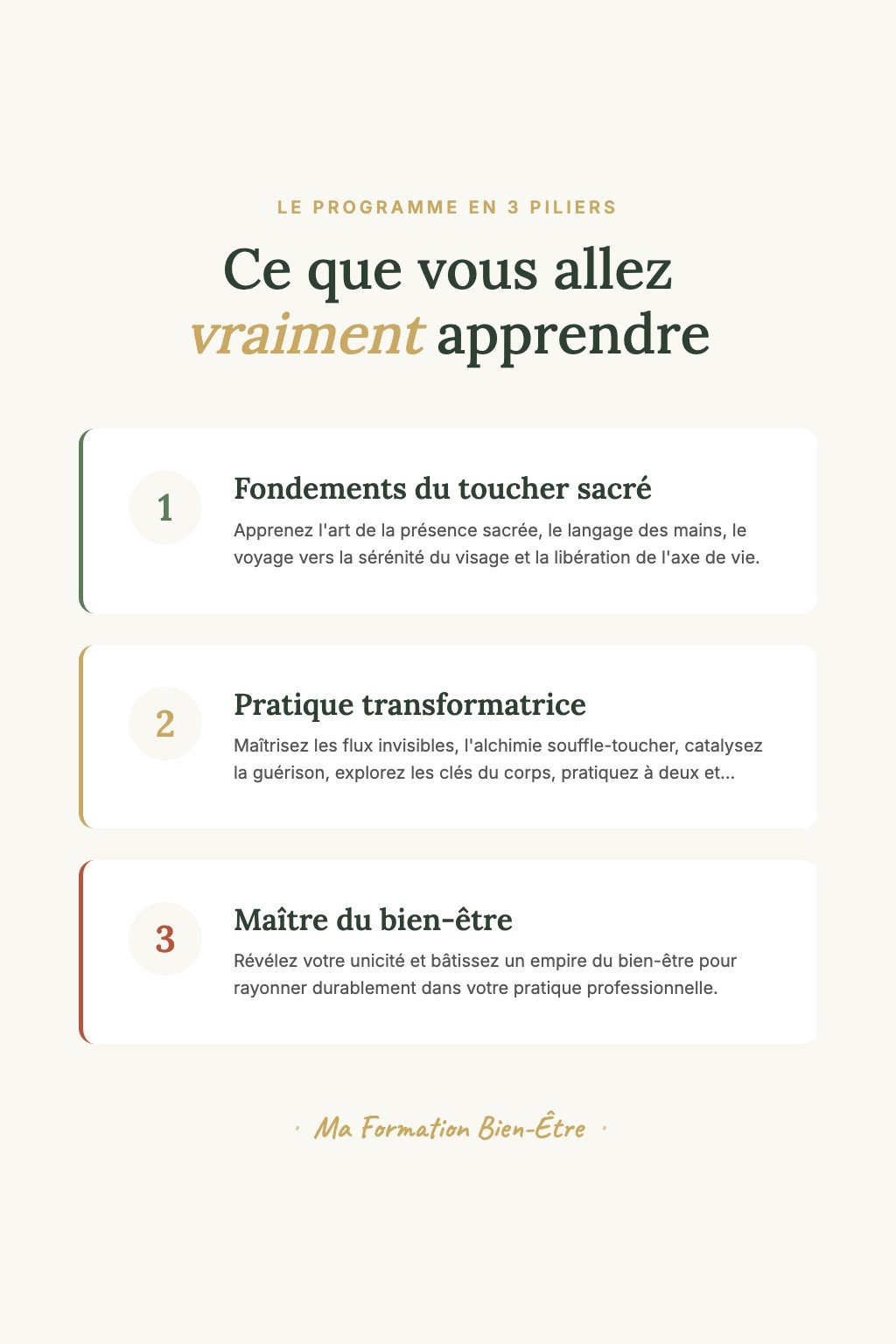 Les 3 piliers du programme · Maîtrisez l'Art du Toucher Sacré et Transmettez Votre Expertise de Guérisseur