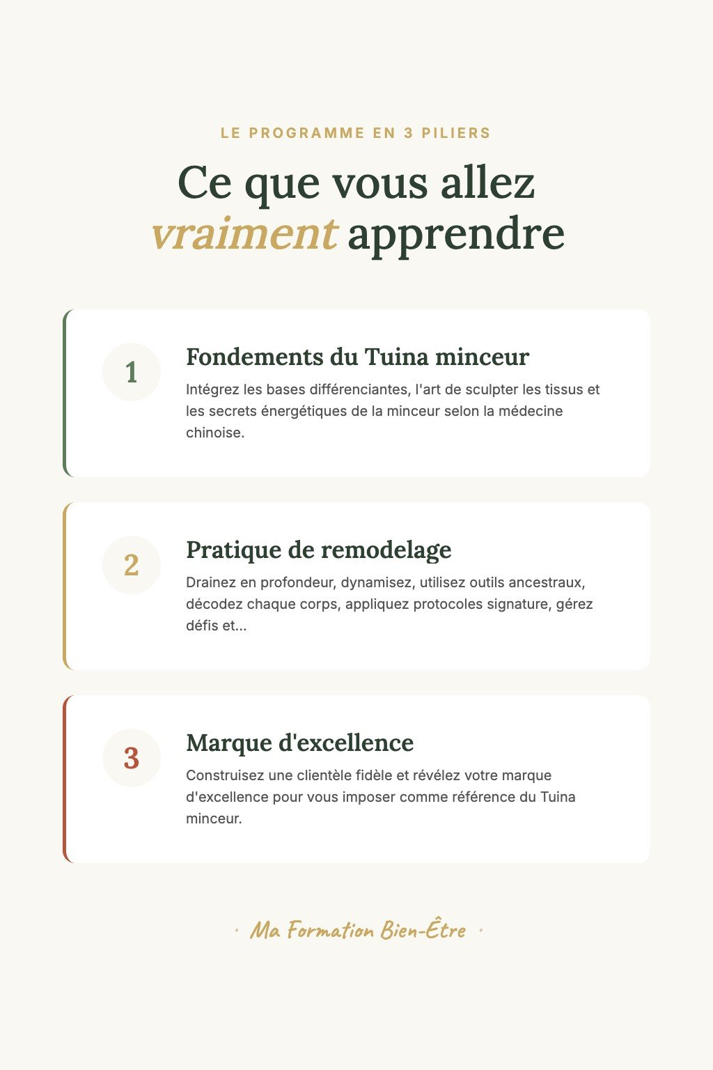 Les 3 piliers du programme · Maîtrisez l'Art Expert du Tuina Minceur et Devenez Référent en Remodelage Corporel Chinois