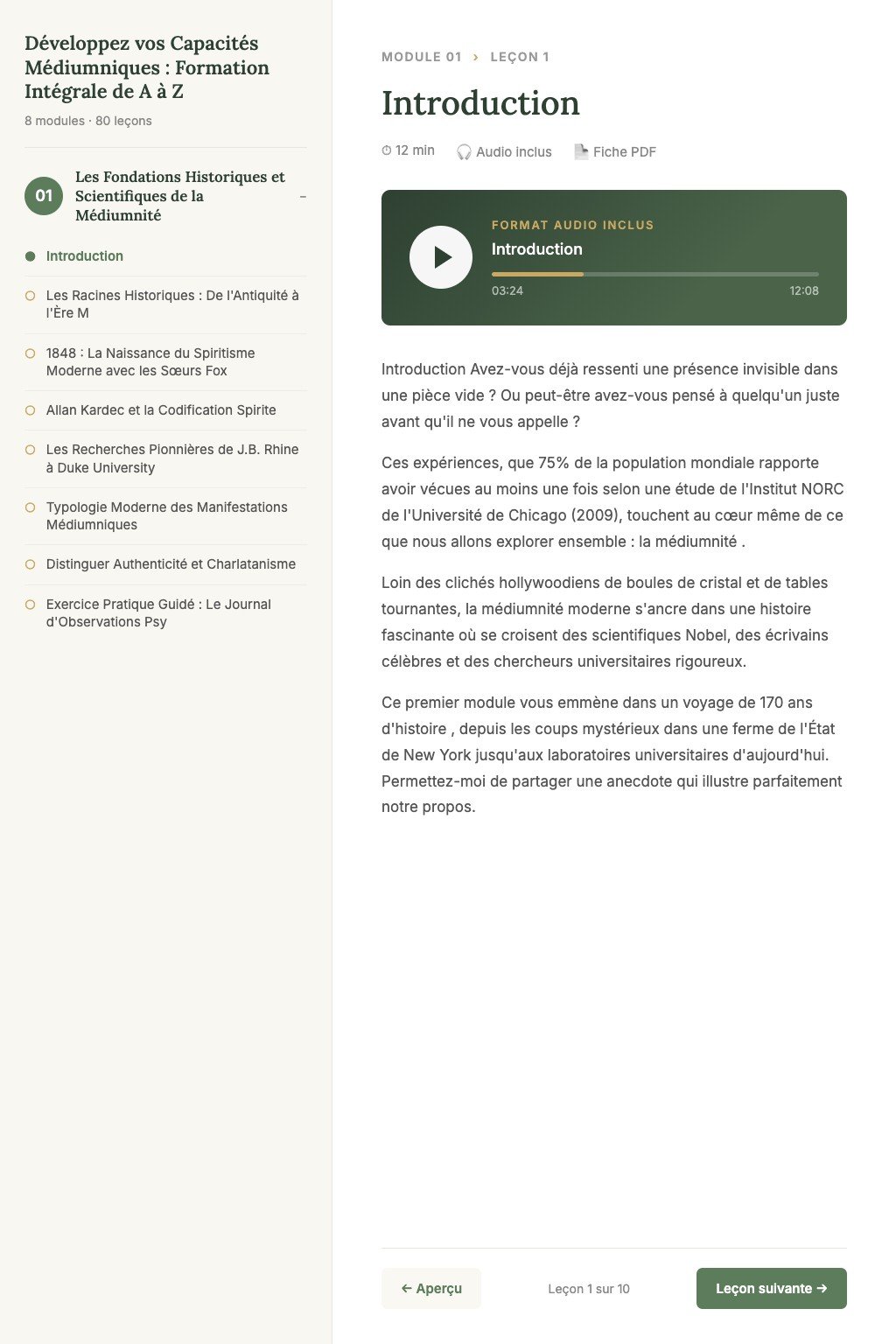 Aperçu d'une leçon · Développez vos Capacités Médiumniques : Formation Intégrale de A à Z