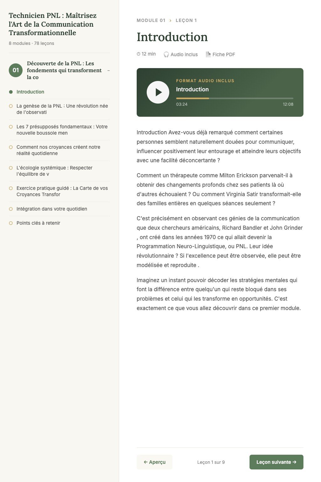 Aperçu d'une leçon · Technicien PNL : Maîtrisez l'Art de la Communication Transformationnelle