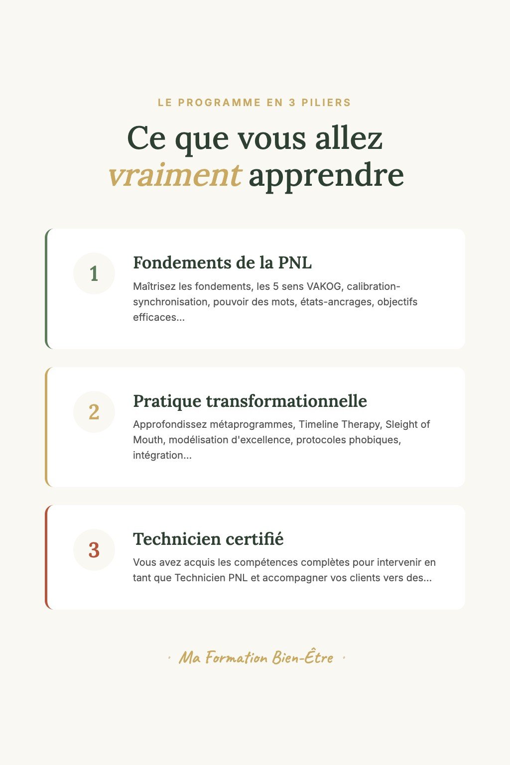 Les 3 piliers du programme · Technicien PNL : Maîtrisez l'Art de la Communication Transformationnelle