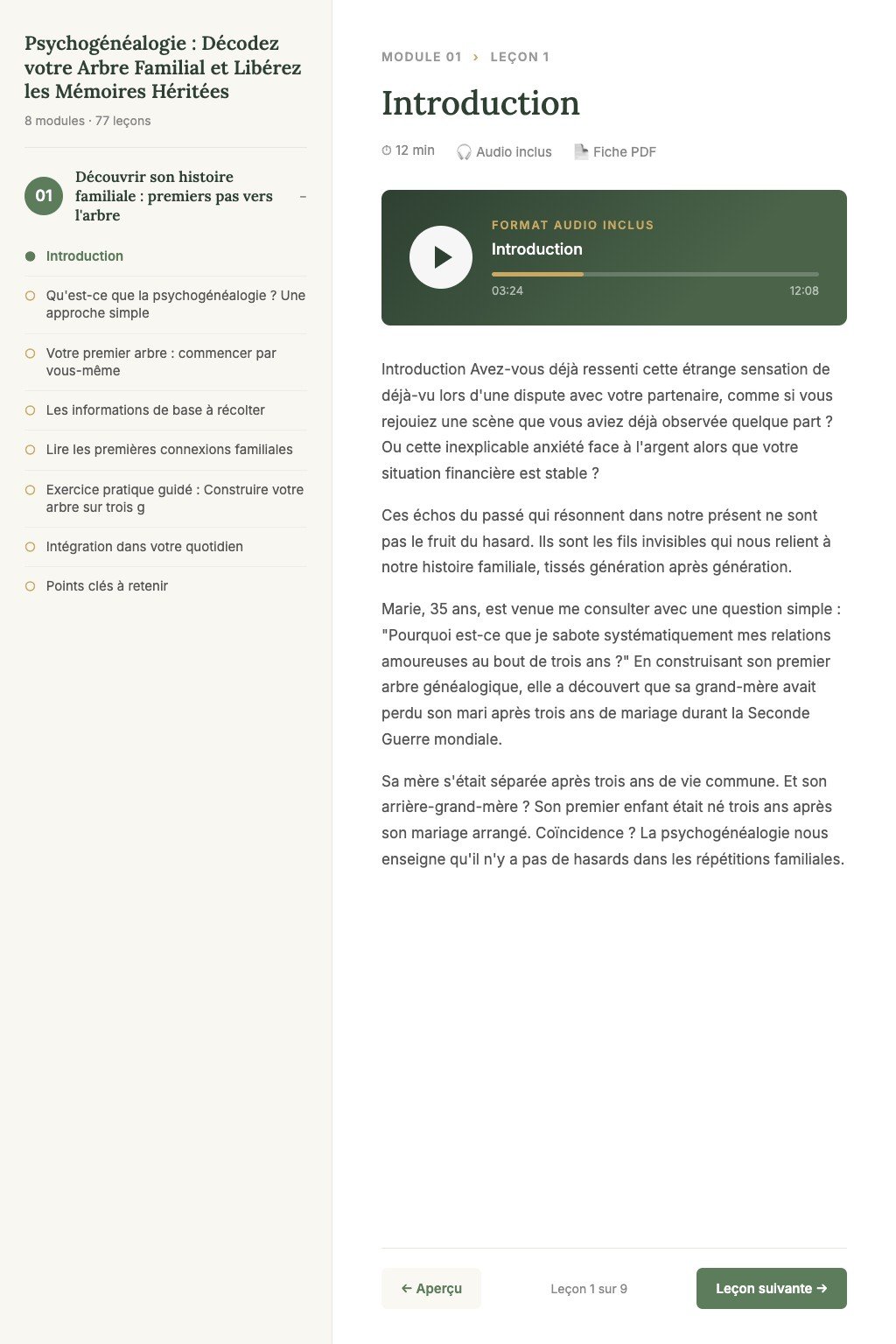 Aperçu d'une leçon · Psychogénéalogie : Décodez votre Arbre Familial et Libérez les Mémoires Héritées