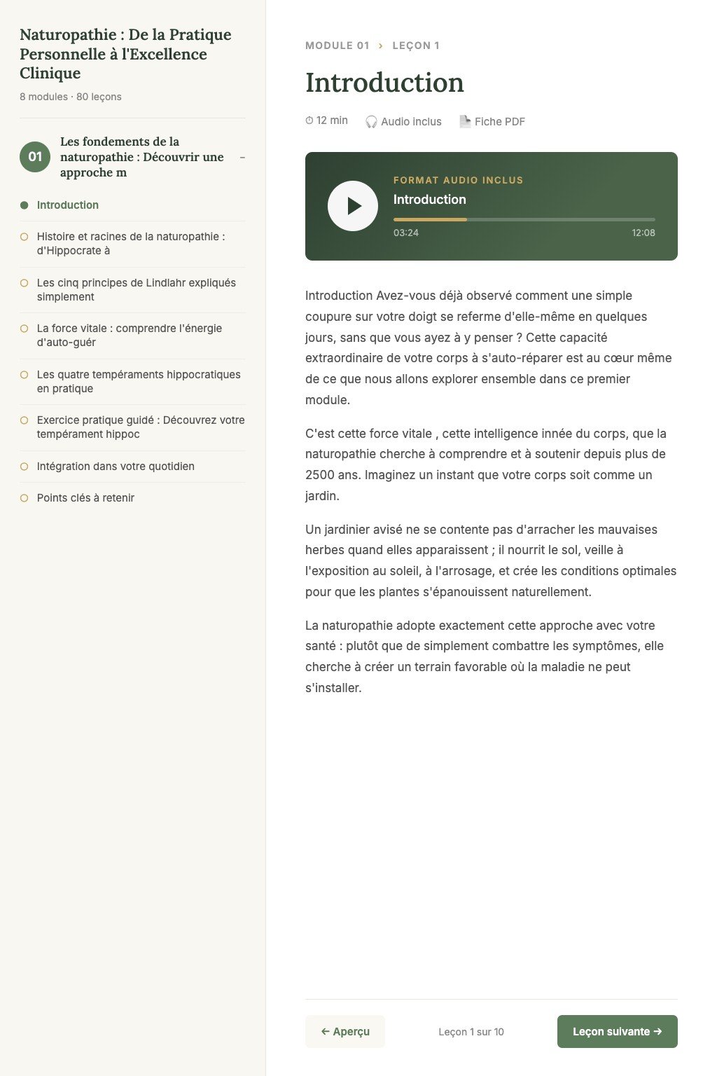 Aperçu d'une leçon · Naturopathie : De la Pratique Personnelle à l'Excellence Clinique