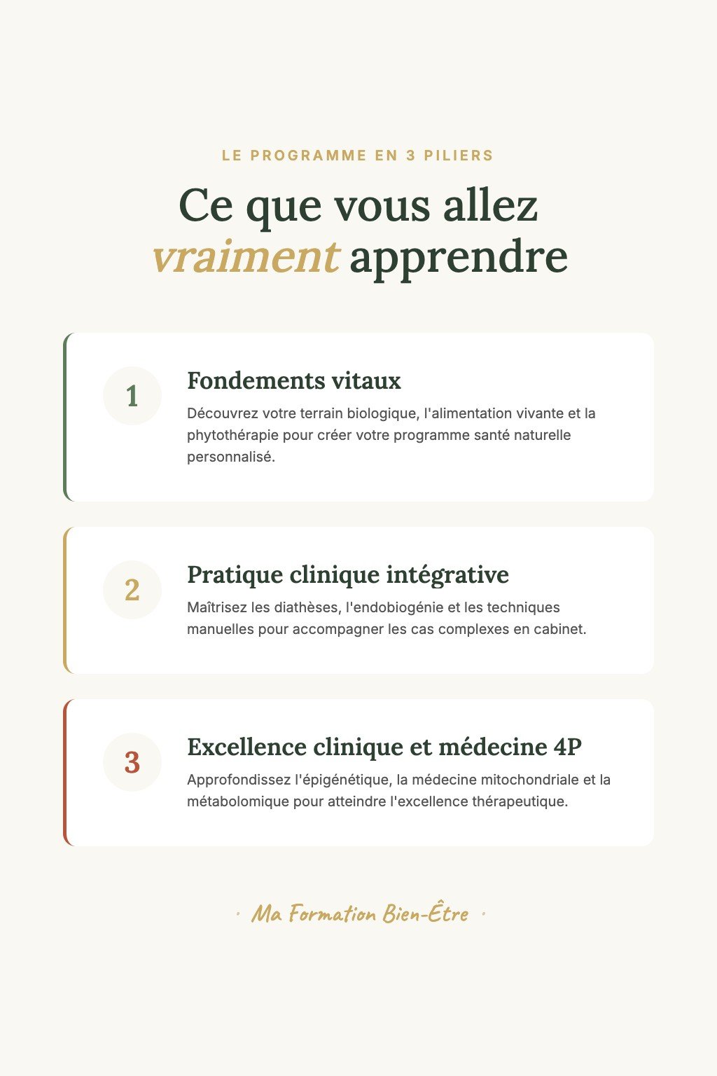 Les 3 piliers du programme · Naturopathie : De la Pratique Personnelle à l'Excellence Clinique