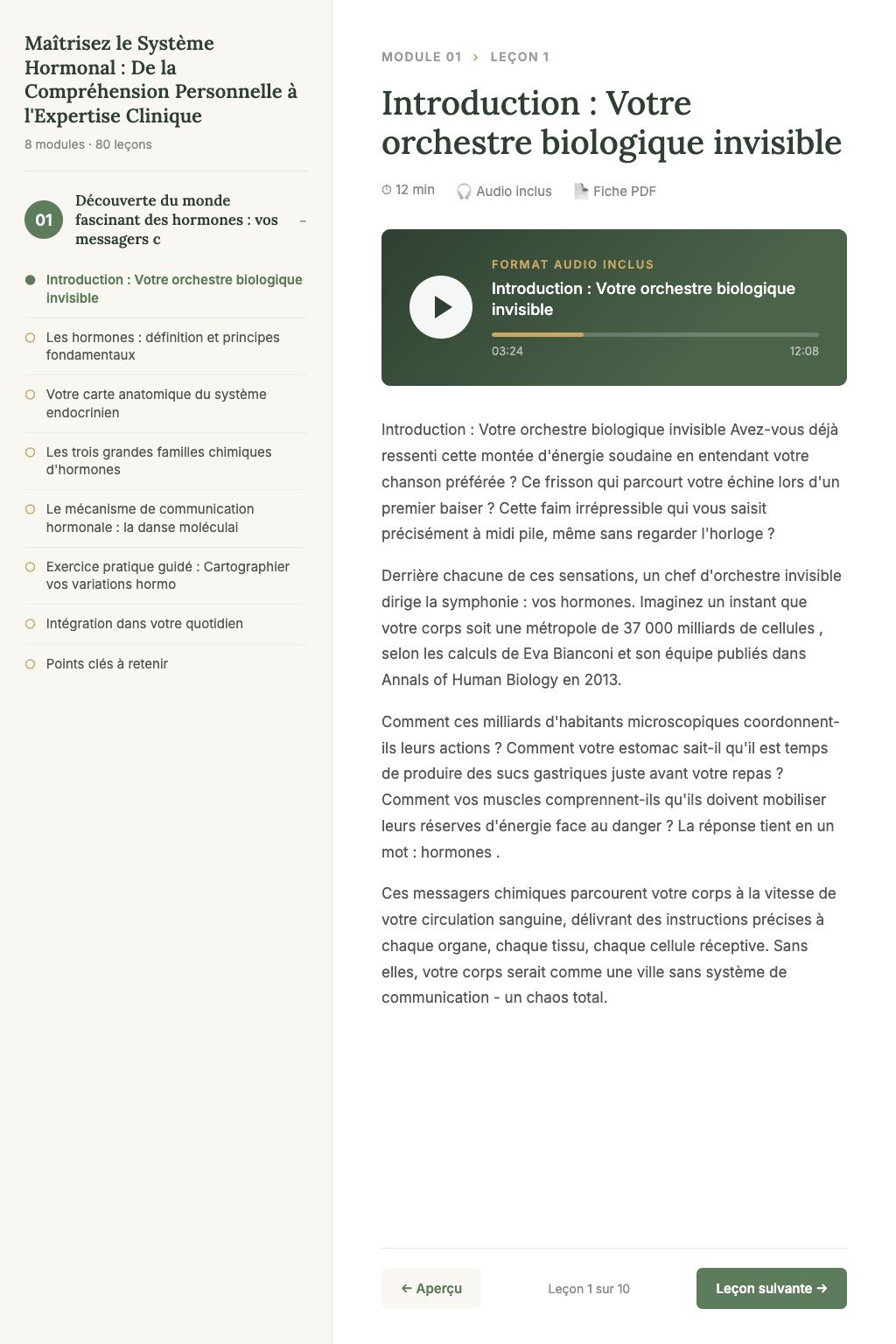 Aperçu d'une leçon · Maîtrisez le Système Hormonal : De la Compréhension Personnelle à l'Expertise Clinique