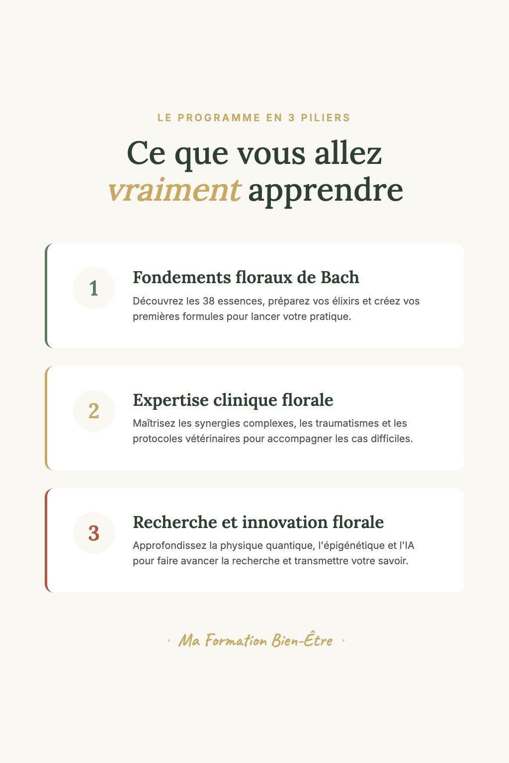 Les 3 piliers du programme · Conseiller en Fleurs de Bach : De la Pratique Personnelle à l'Expertise Professionnelle