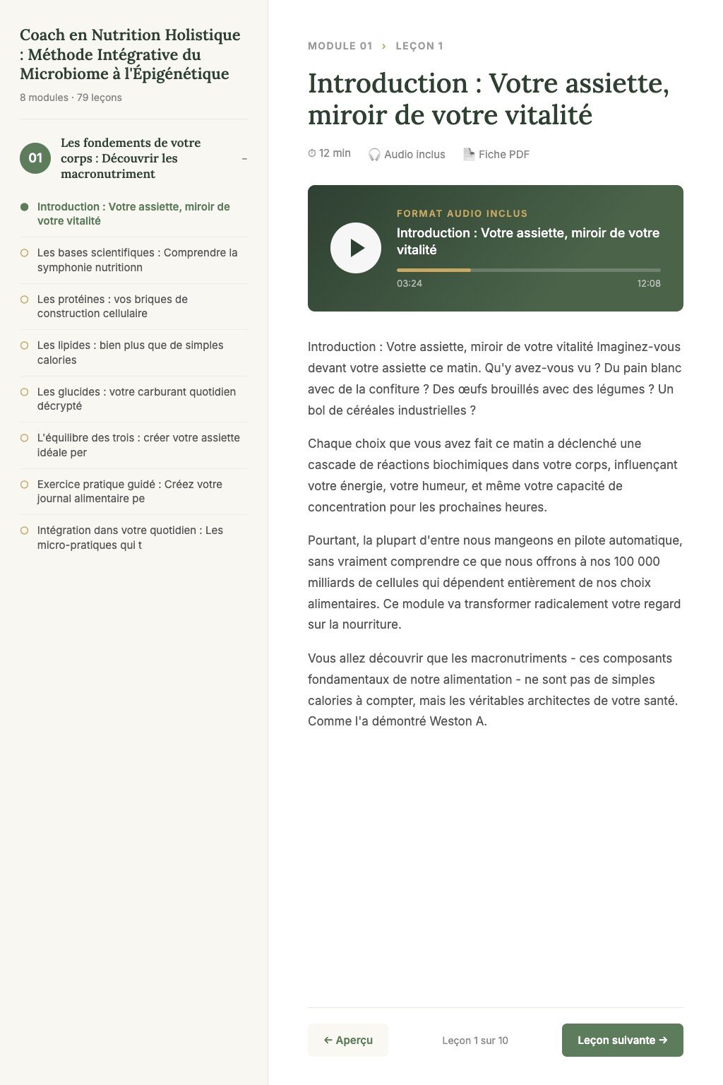 Aperçu d'une leçon · Coach en Nutrition Holistique : Méthode Intégrative du Microbiome à l'Épigénétique