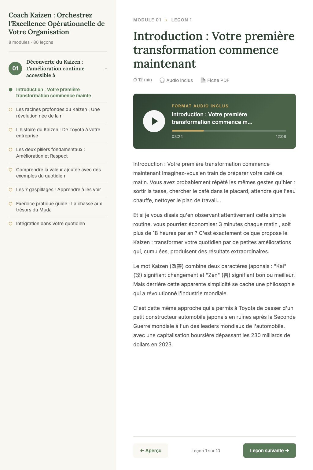 Aperçu d'une leçon · Coach Kaizen : Orchestrez l'Excellence Opérationnelle de Votre Organisation