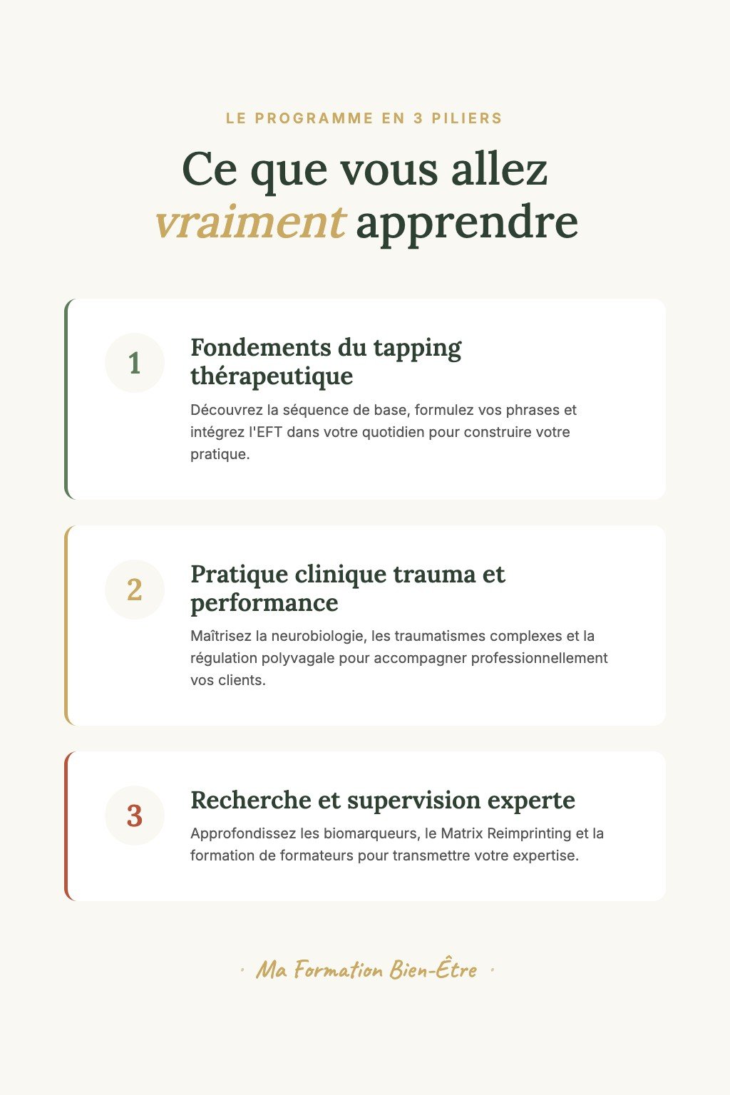 Les 3 piliers du programme · EFT Thérapeutique : Du Tapping Personnel à la Supervision Professionnelle