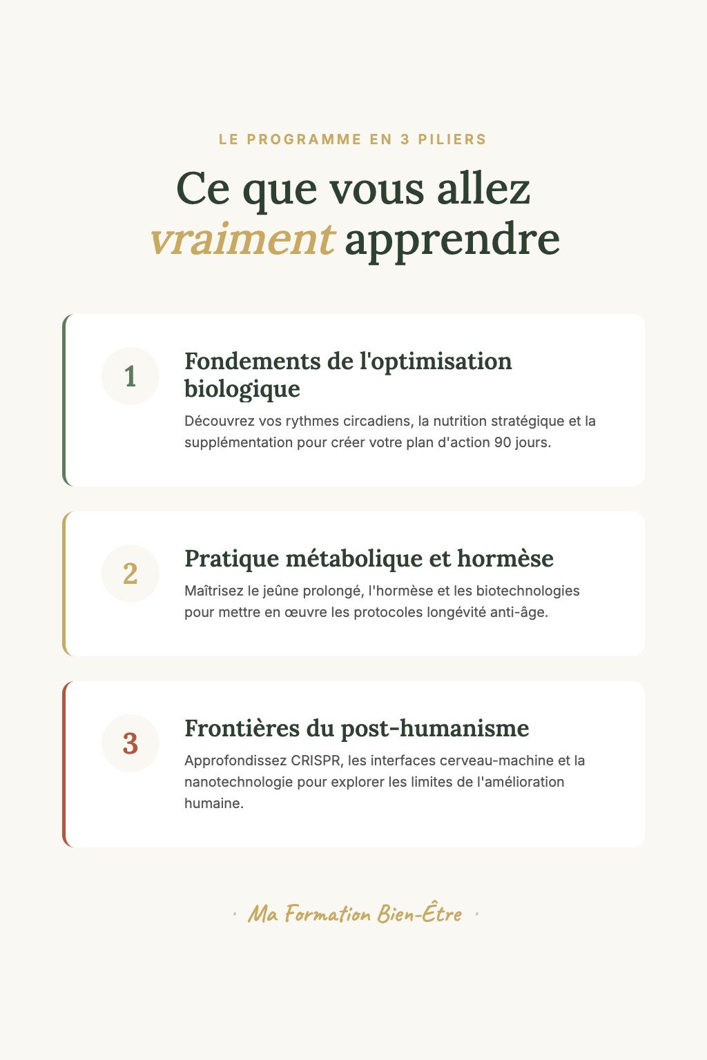 Les 3 piliers du programme · Biohacking : Devenez l'Architecte de Votre Biologie en 24 Modules