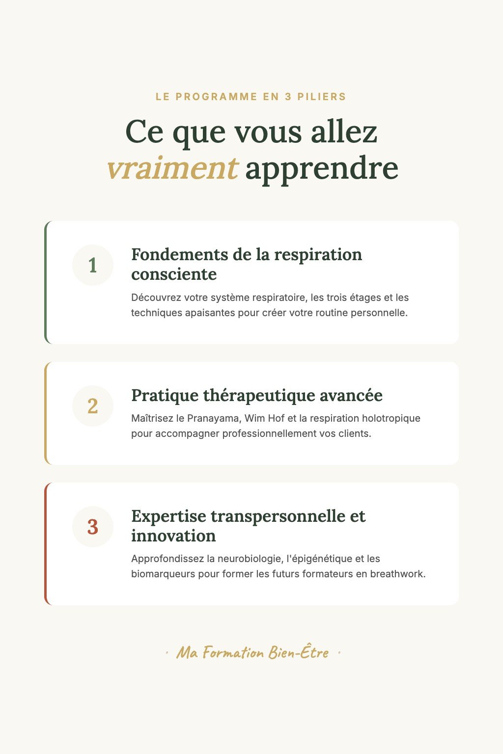 Les 3 piliers du programme · Breathwork : De la Première Inspiration à la Maîtrise Enseignante