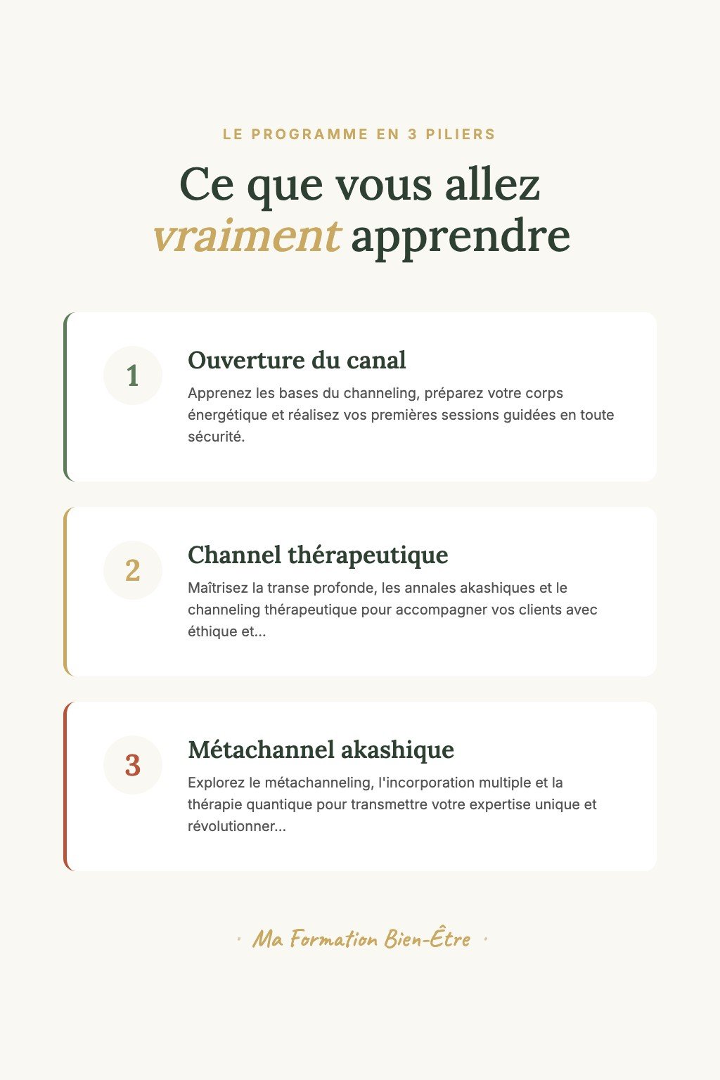Les 3 piliers du programme · Channeling : Devenez un Canal Clair et Reconnu en 24 Modules