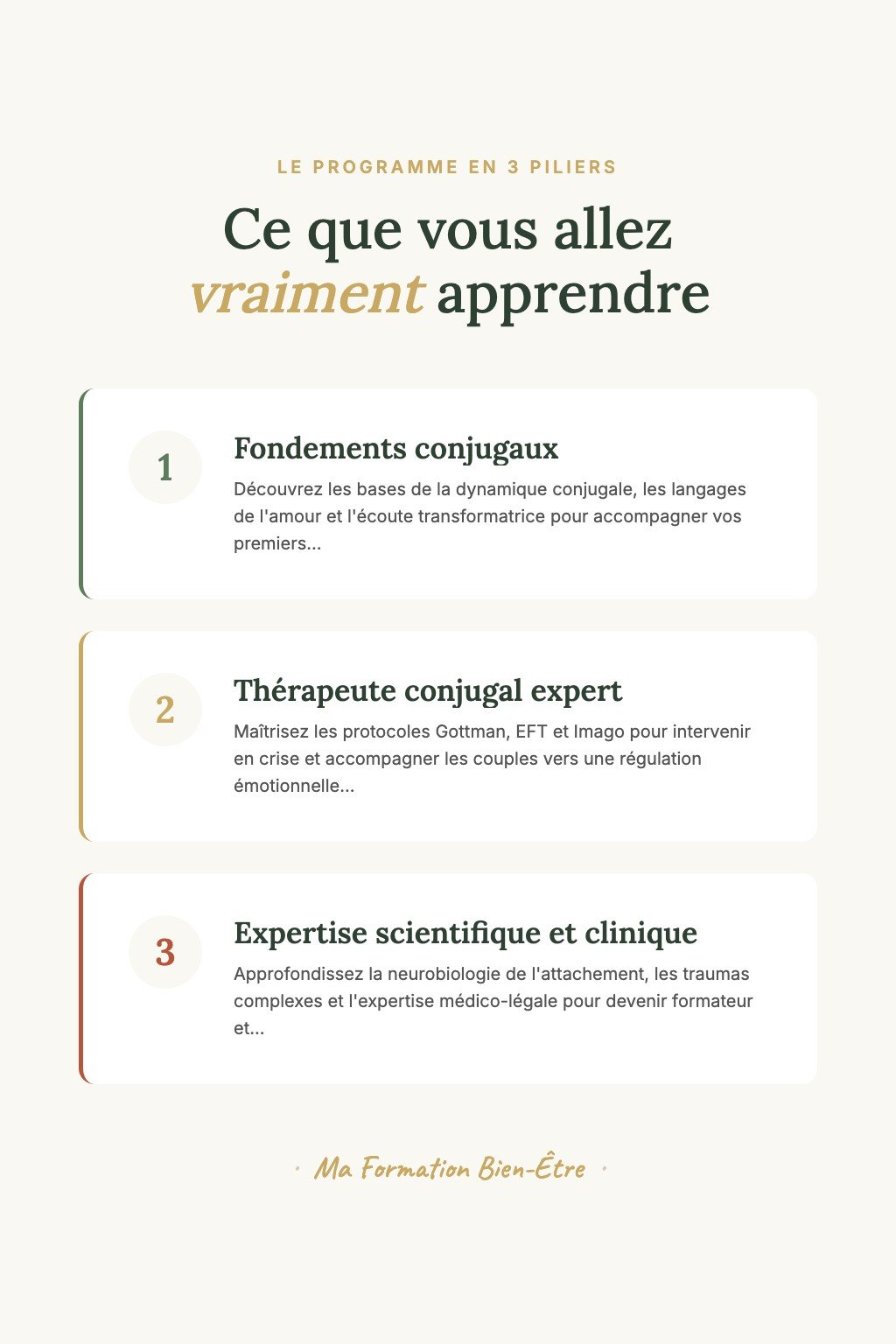 Les 3 piliers du programme · Coaching Conjugal : De la Pratique Personnelle à l'Expertise Professionnelle