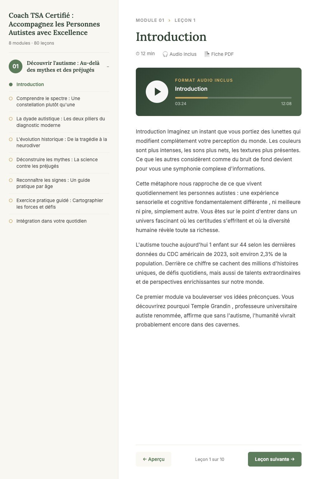 Aperçu d'une leçon · Coach TSA Certifié : Accompagnez les Personnes Autistes avec Excellence