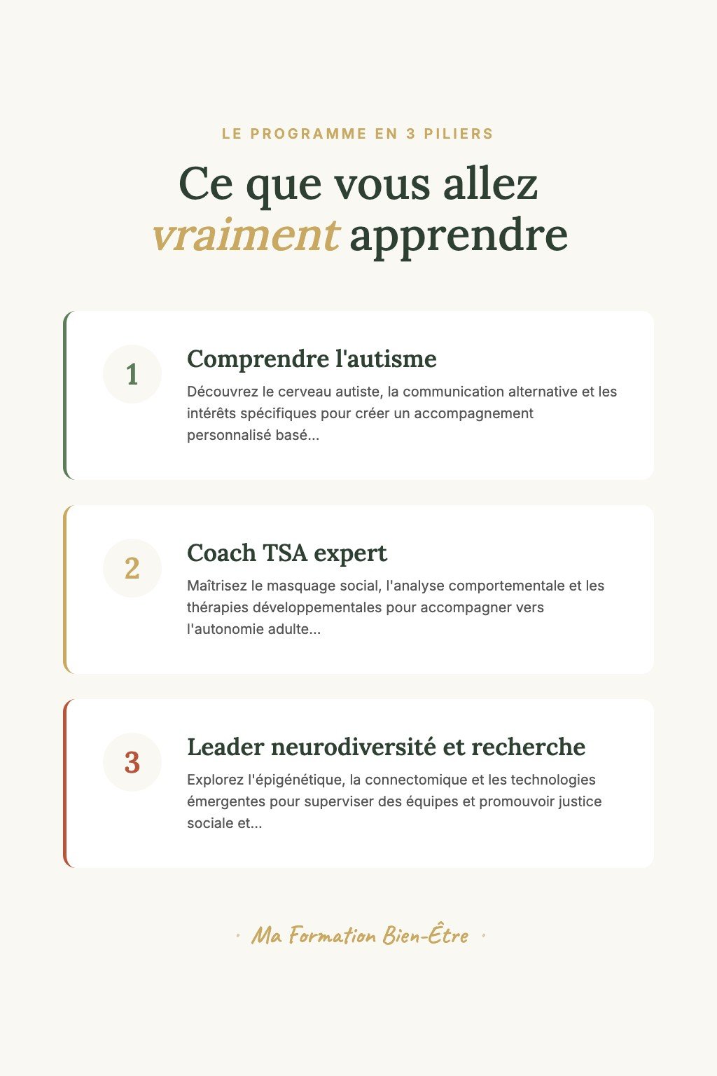Les 3 piliers du programme · Coach TSA Certifié : Accompagnez les Personnes Autistes avec Excellence