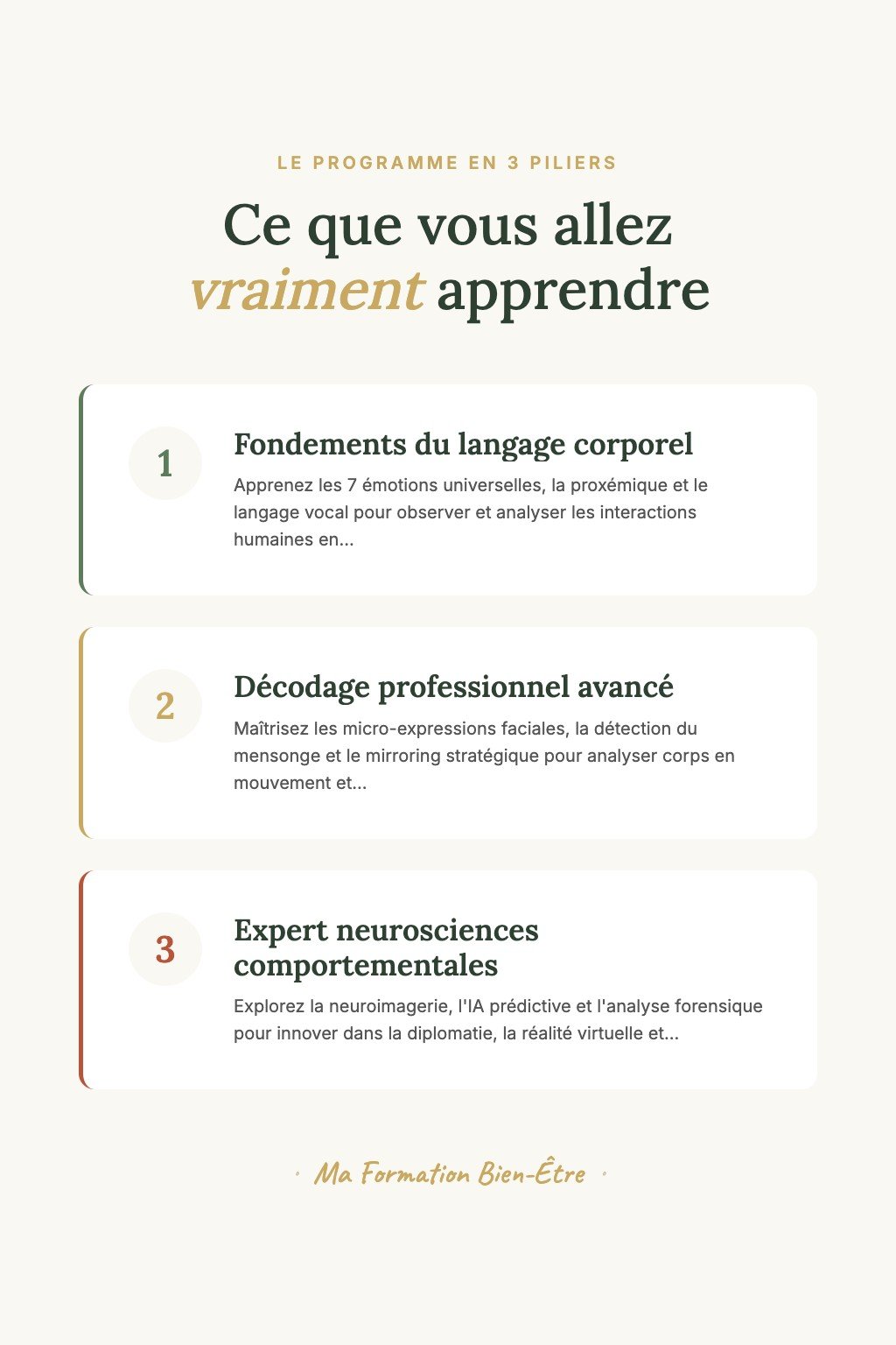 Les 3 piliers du programme · L'Art du Décodage Comportemental : Méthode Scientifique pour Praticiens