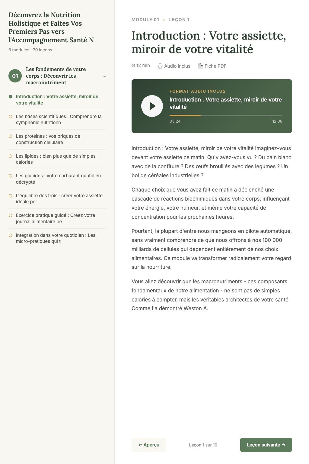 Aperçu d'une leçon · Découvrez la Nutrition Holistique et Faites Vos Premiers Pas vers l'Accompagnement Santé Naturel