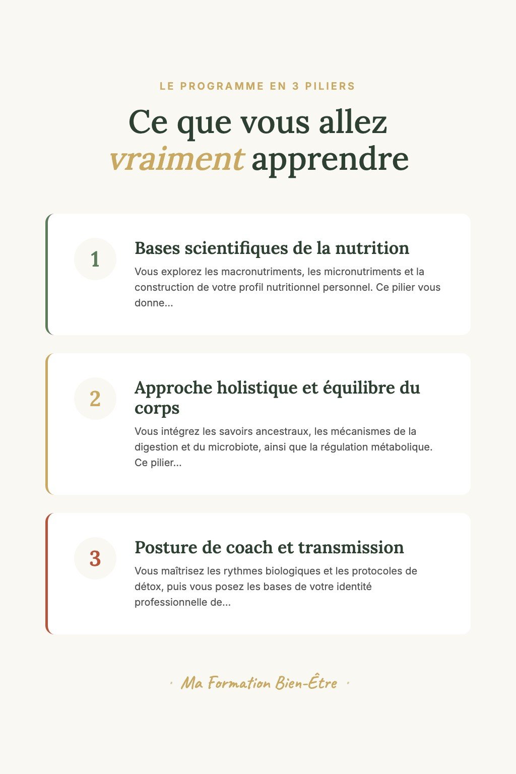 Les 3 piliers du programme · Découvrez la Nutrition Holistique et Faites Vos Premiers Pas vers l'Accompagnement Santé Naturel