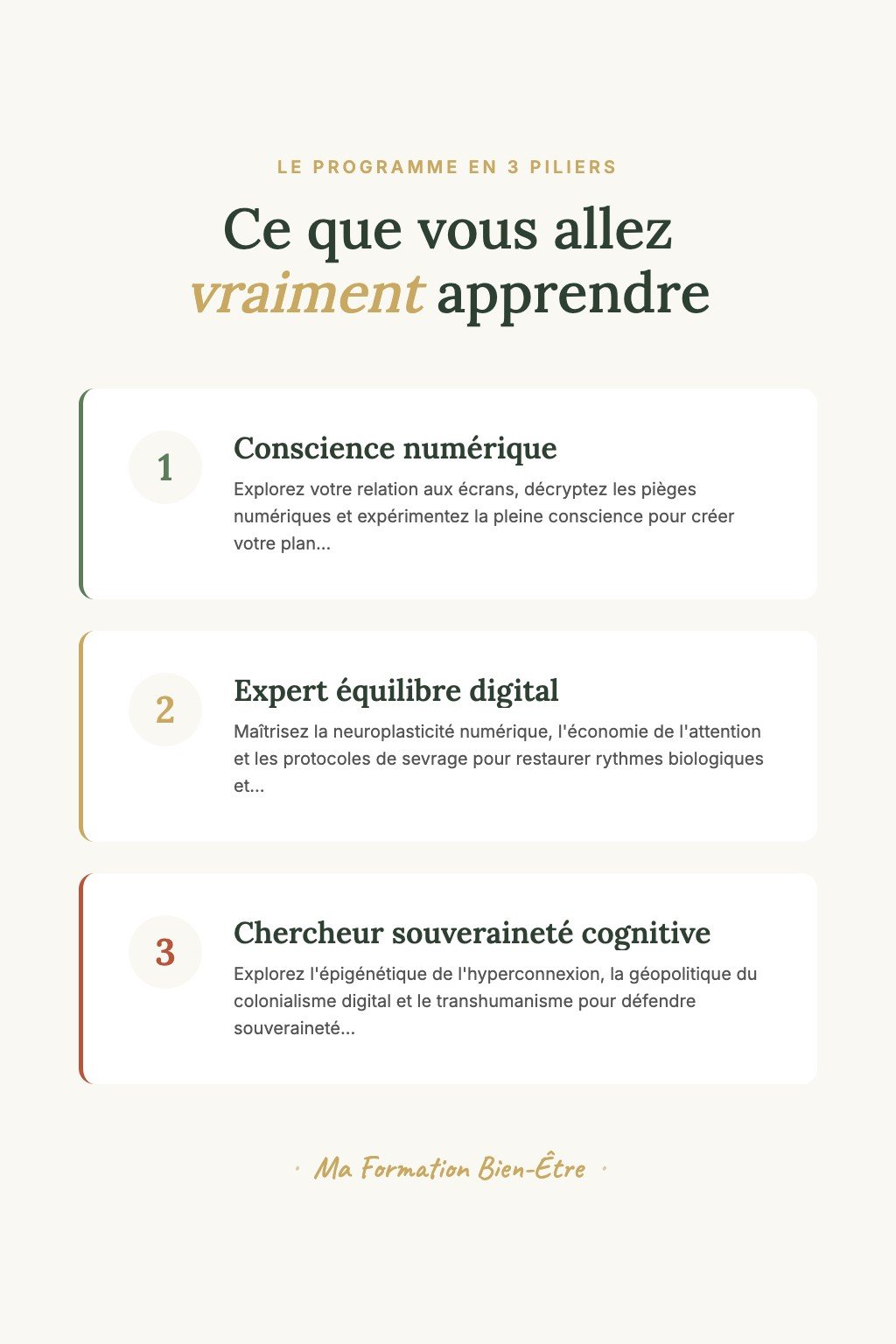 Les 3 piliers du programme · Équilibre Numérique : De la Pratique Personnelle à l'Expertise Professionnelle