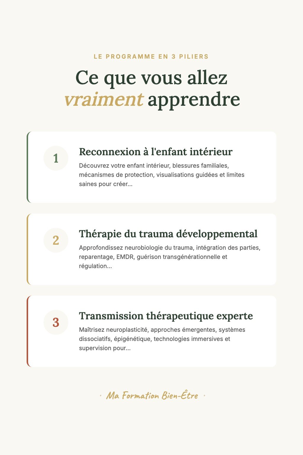 Les 3 piliers du programme · Guérison de l'Enfant Intérieur : De la Reconnexion à la Transmission Thérapeutique