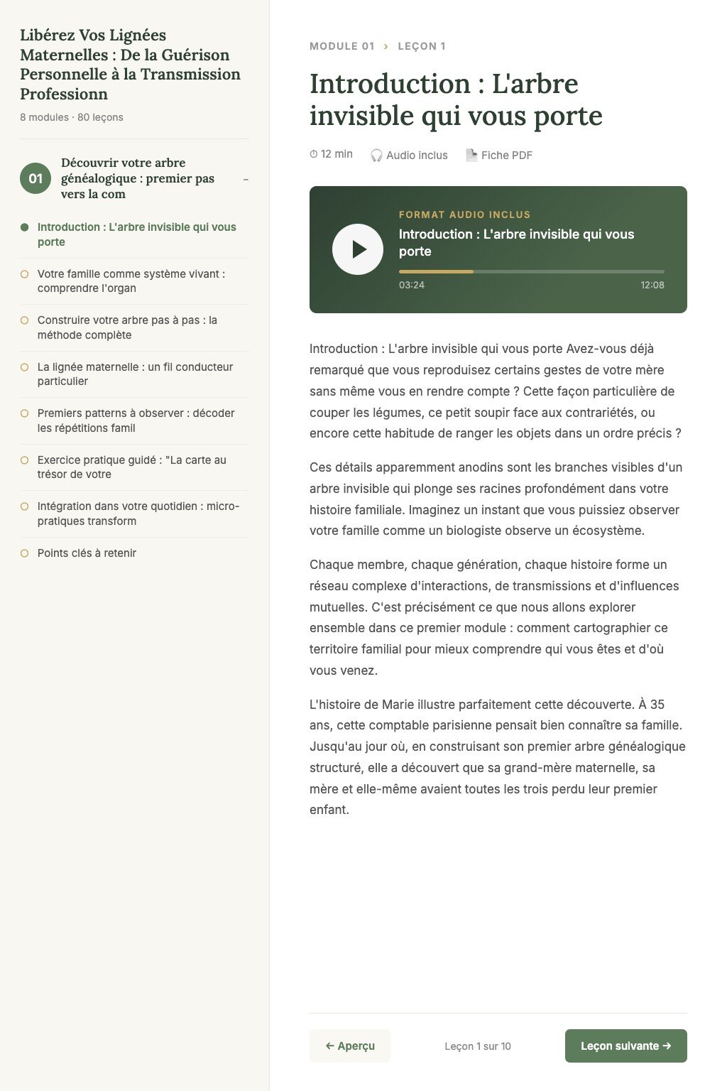 Aperçu d'une leçon · Libérez Vos Lignées Maternelles : De la Guérison Personnelle à la Transmission Professionnelle