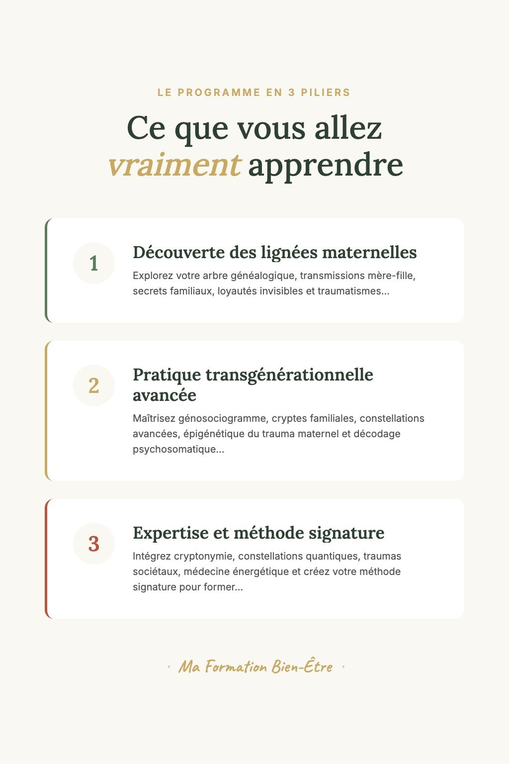 Les 3 piliers du programme · Libérez Vos Lignées Maternelles : De la Guérison Personnelle à la Transmission Professionnelle