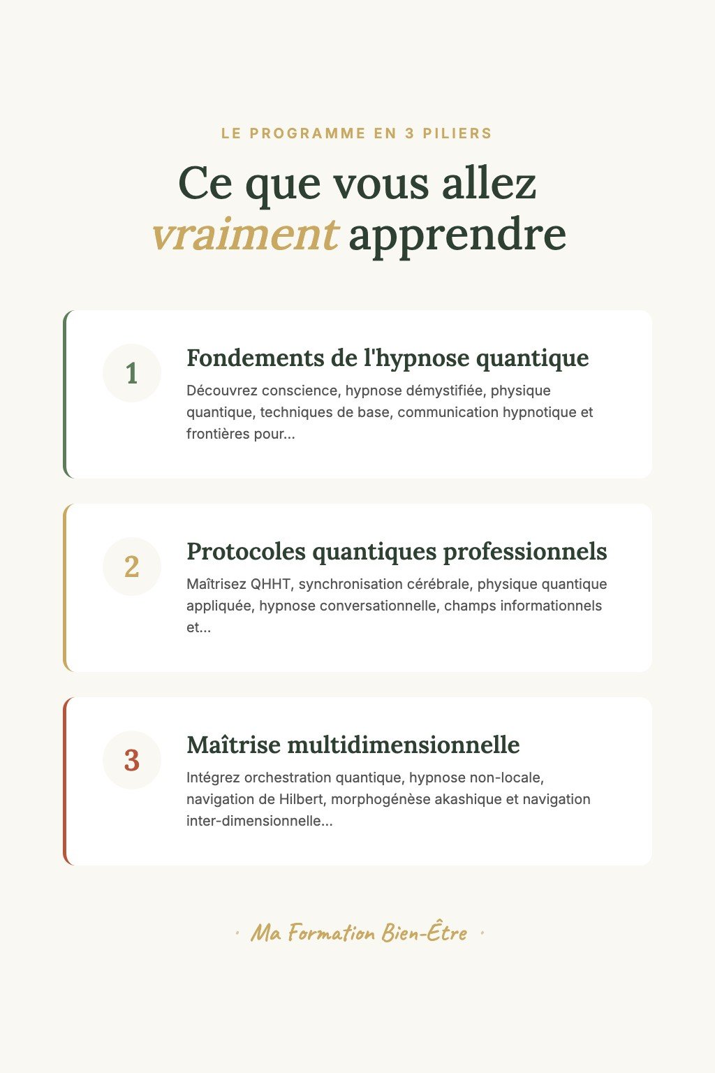 Les 3 piliers du programme · Hypnose Quantique : Maîtrisez l'Art de la Transformation Multidimensionnelle