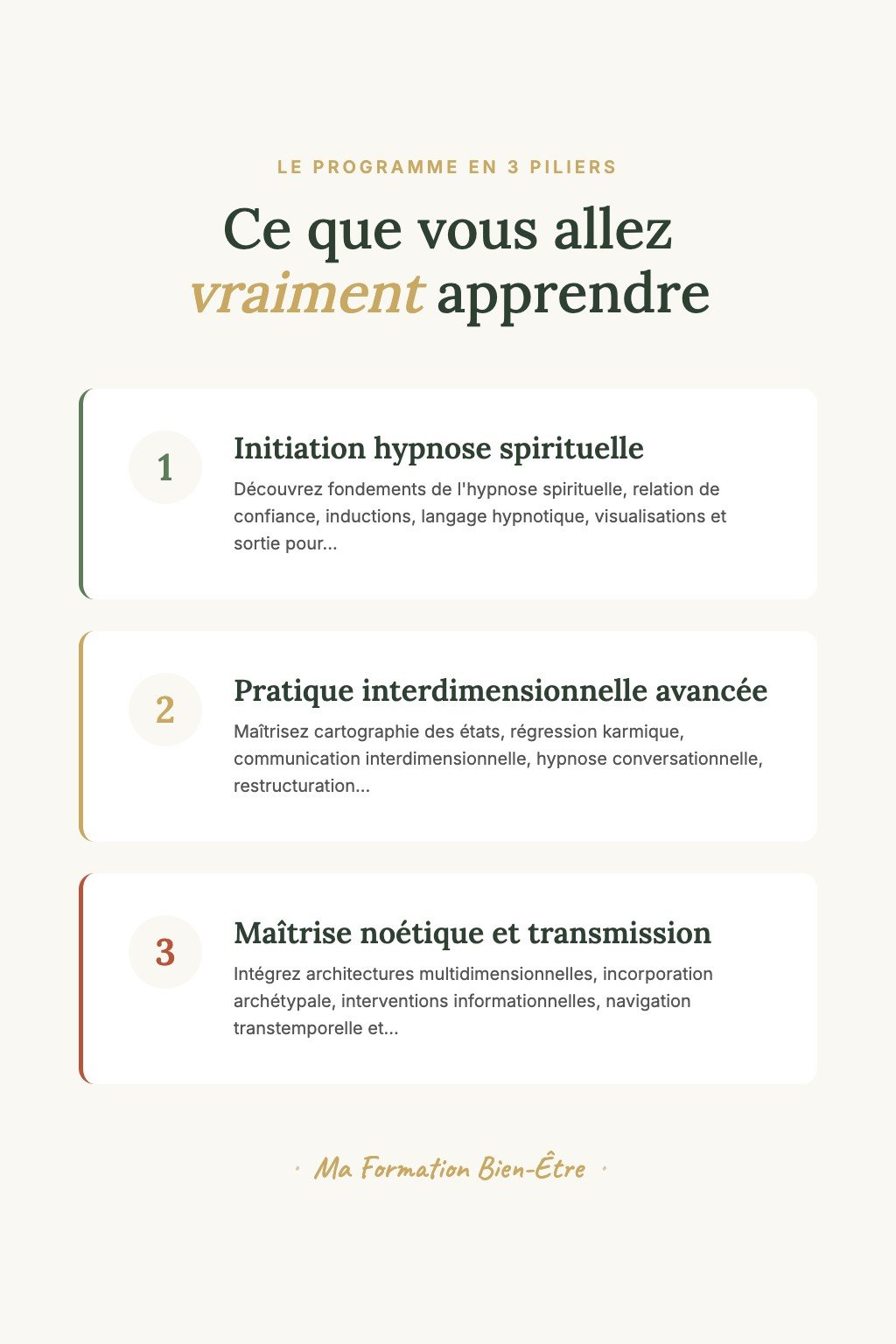 Les 3 piliers du programme · Hypnose Spirituelle : De la Première Transe aux Dimensions Multiples