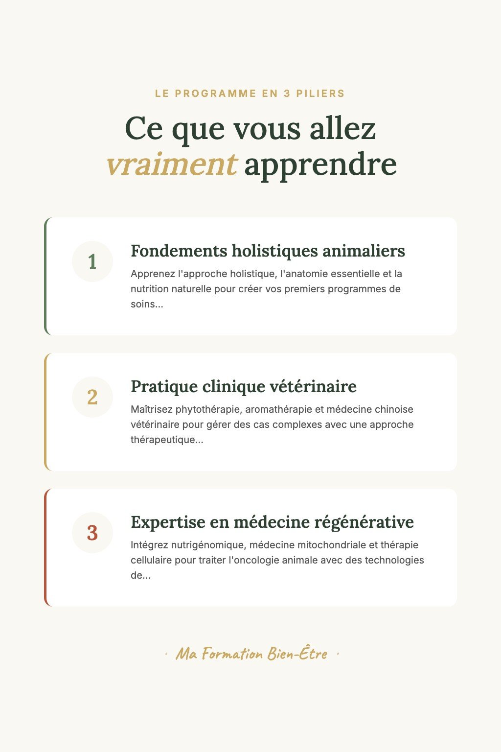 Les 3 piliers du programme · Naturopathie Animalière : De la Pratique Personnelle à l'Expertise Clinique