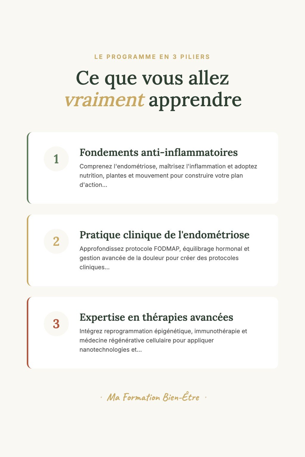 Les 3 piliers du programme · Naturopathie & Endométriose : De la Compréhension à l'Expertise Clinique