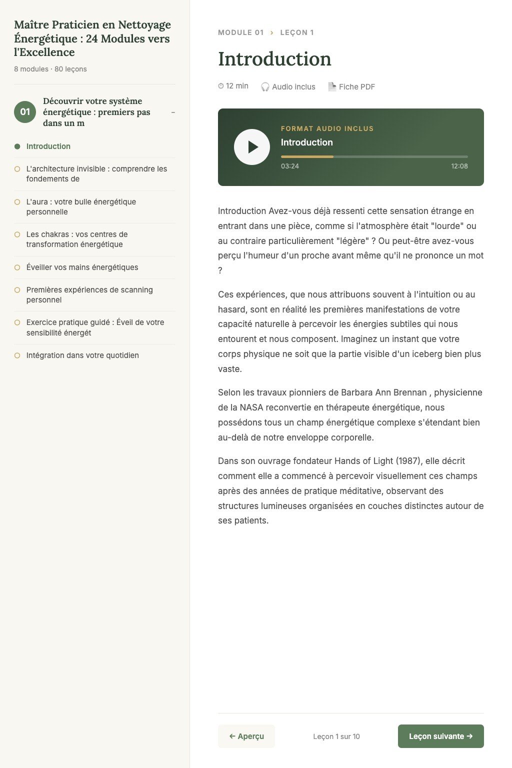 Aperçu d'une leçon · Maître Praticien en Nettoyage Énergétique : 24 Modules vers l'Excellence