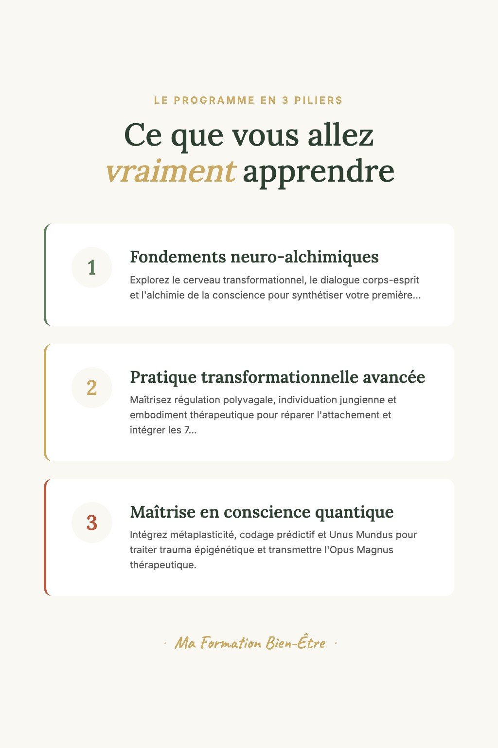 Les 3 piliers du programme · Neuro-Alchimie Intégrative : La Voie du Praticien Transformationnel