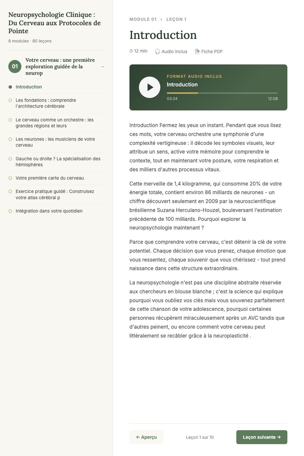 Aperçu d'une leçon · Neuropsychologie Clinique : Du Cerveau aux Protocoles de Pointe
