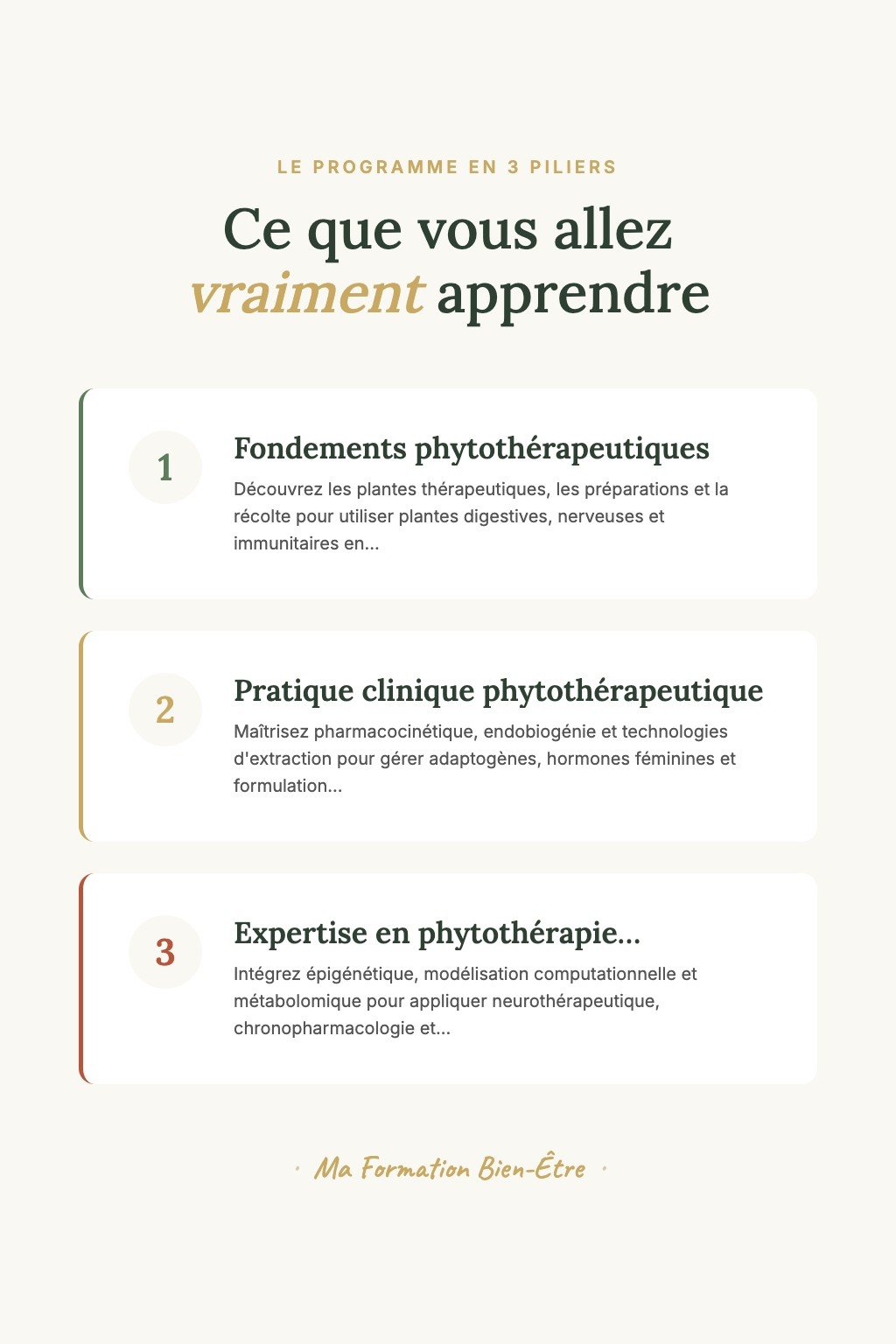 Les 3 piliers du programme · Phytothérapie Clinique : De la Première Tisane à la Pratique Professionnelle