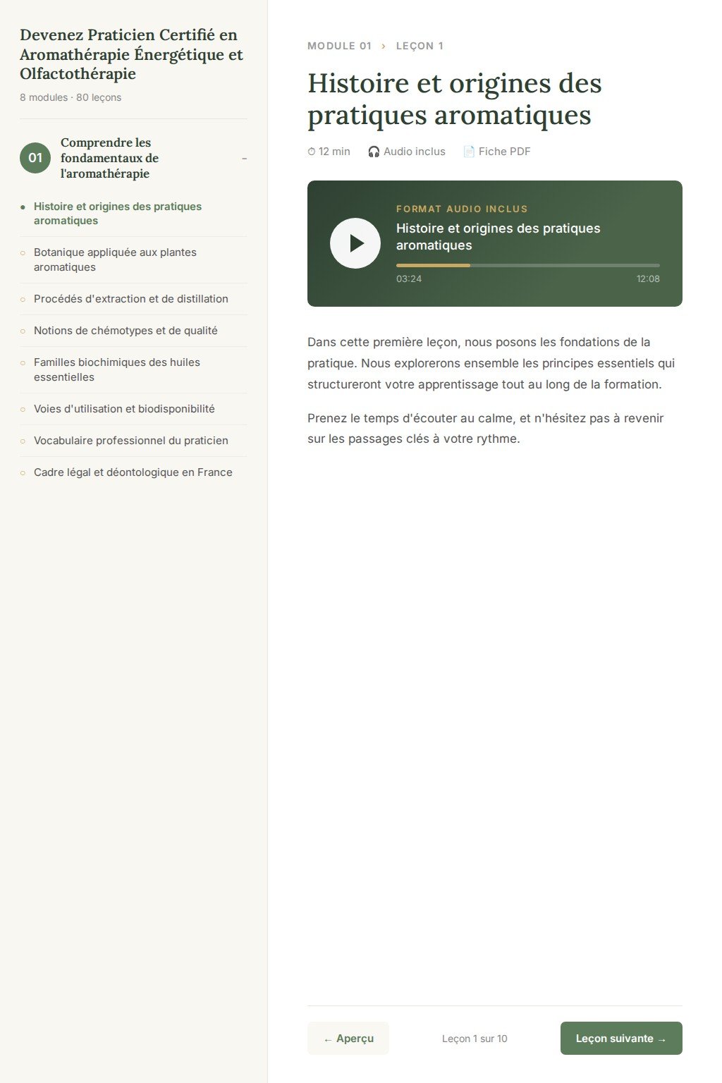 Aperçu d'une leçon · Devenez Praticien Certifié en Aromathérapie Énergétique et Olfactothérapie