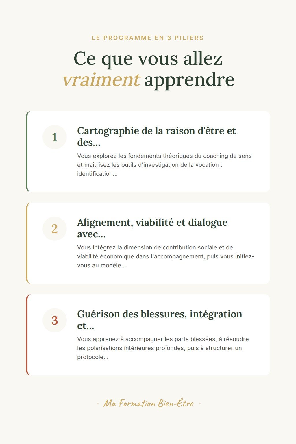 Les 3 piliers du programme · Guidez vos clients vers leur vocation et leur alignement intérieur