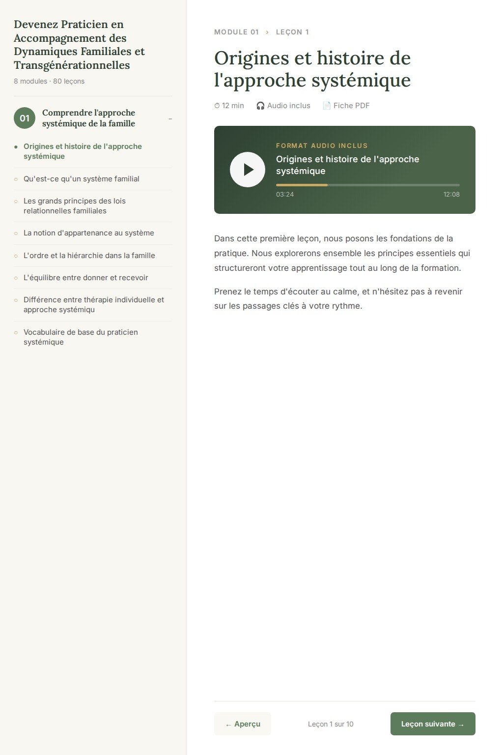 Aperçu d'une leçon · Devenez Praticien en Accompagnement des Dynamiques Familiales et Transgénérationnelles