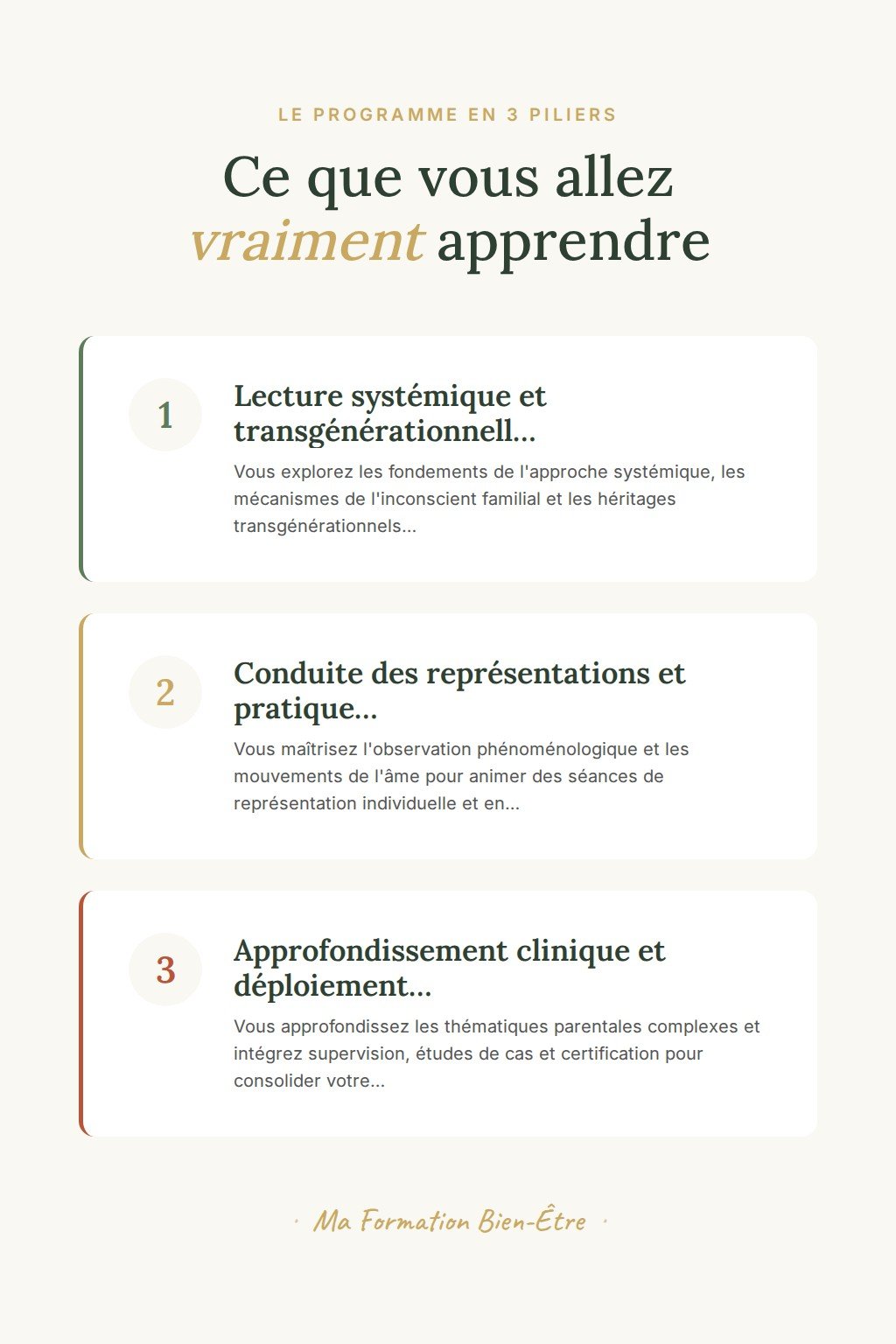 Les 3 piliers du programme · Devenez Praticien en Accompagnement des Dynamiques Familiales et Transgénérationnelles
