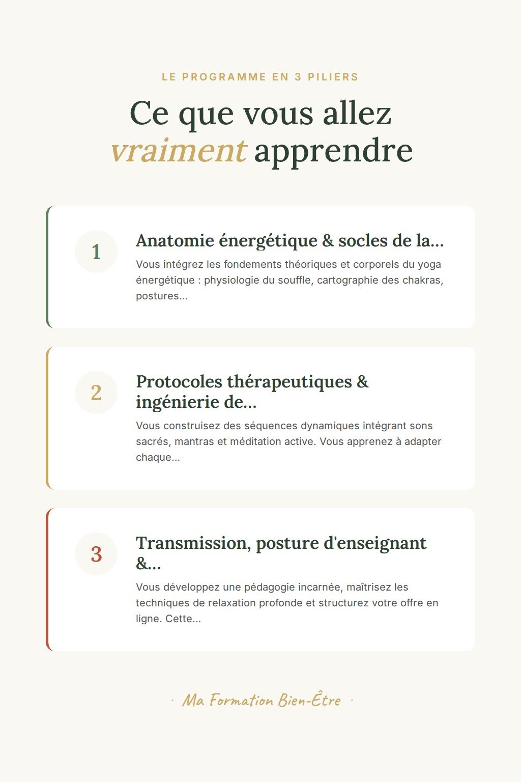Les 3 piliers du programme · Maîtrisez le Yoga des Énergies Ascendantes et certifiez votre pratique professionnelle