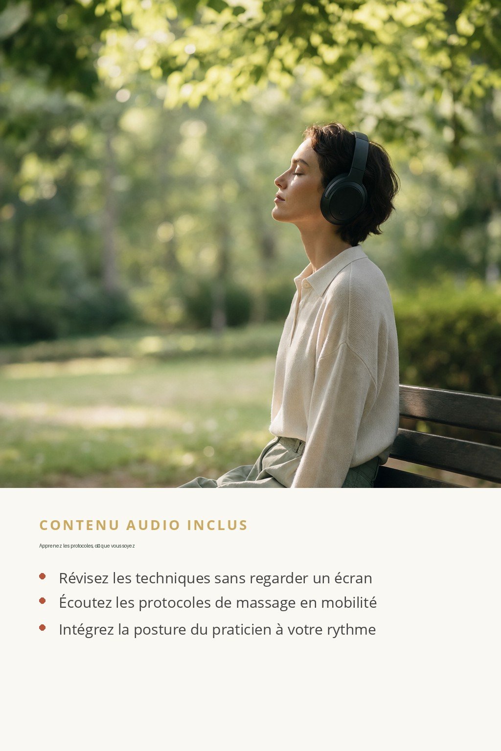 Format audio inclus · Maîtrisez le Massage Doux Relationnel et exercez en cabinet