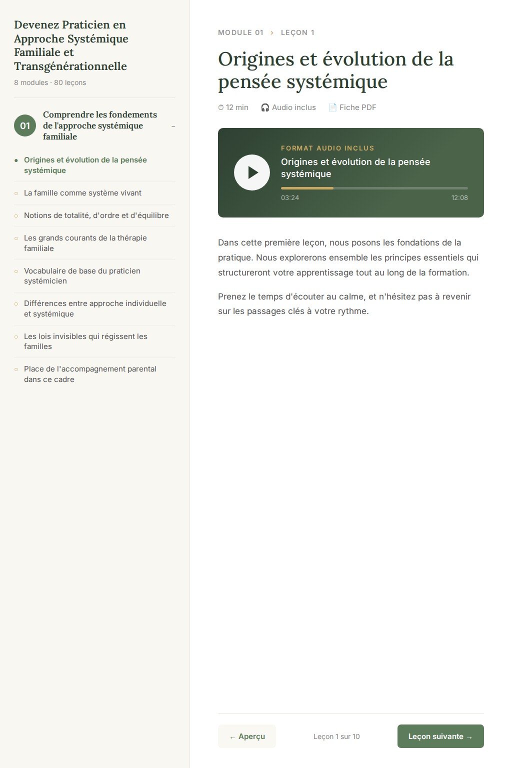 Aperçu d'une leçon · Devenez Praticien en Approche Systémique Familiale et Transgénérationnelle