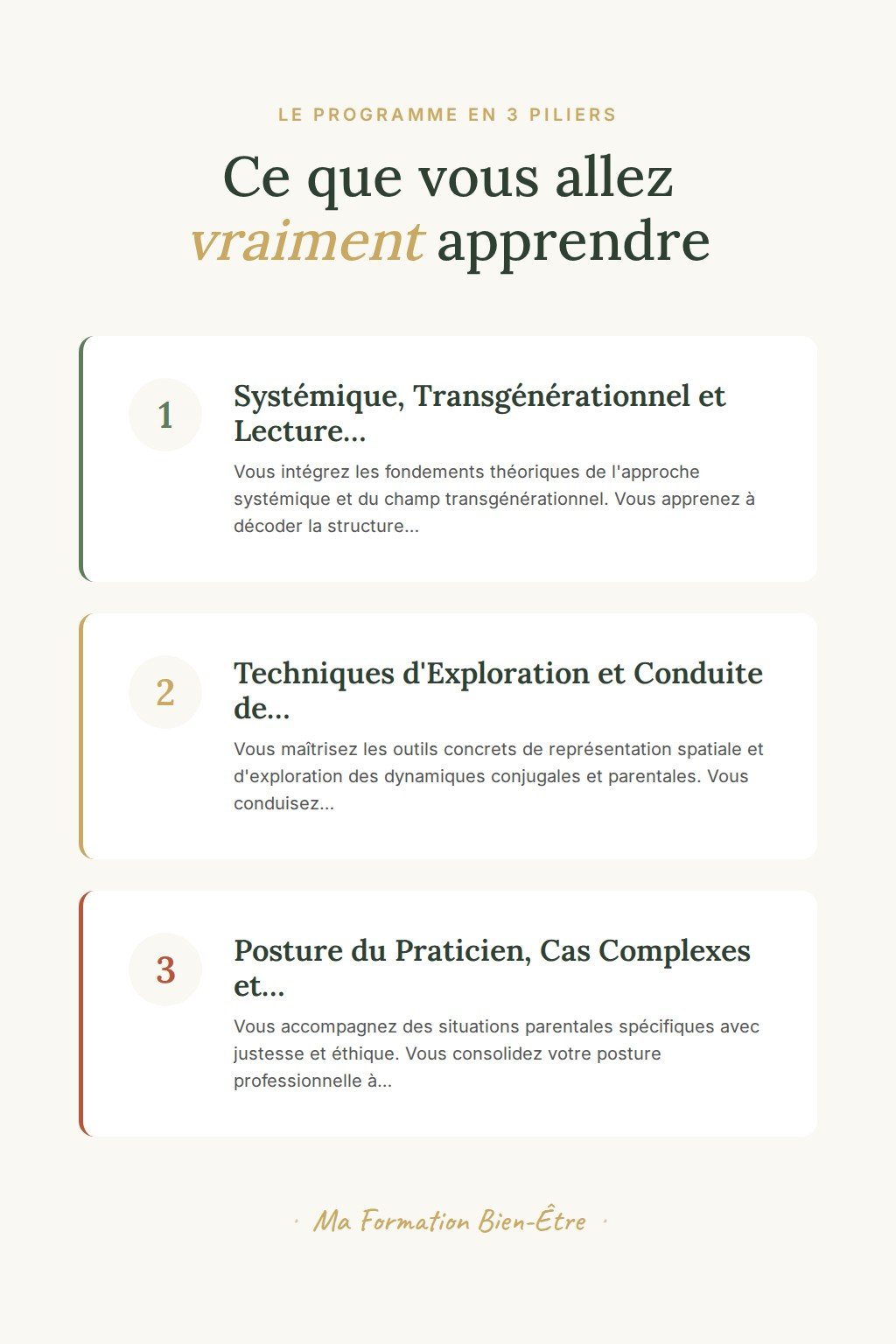 Les 3 piliers du programme · Devenez Praticien en Approche Systémique Familiale et Transgénérationnelle